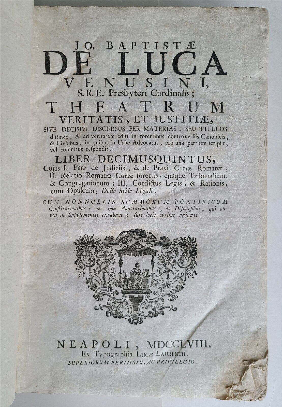 1758 Theatrum veritatis by J.B.de Luca. antique VELLUM BOUND 2 FOLIO VOLUMES