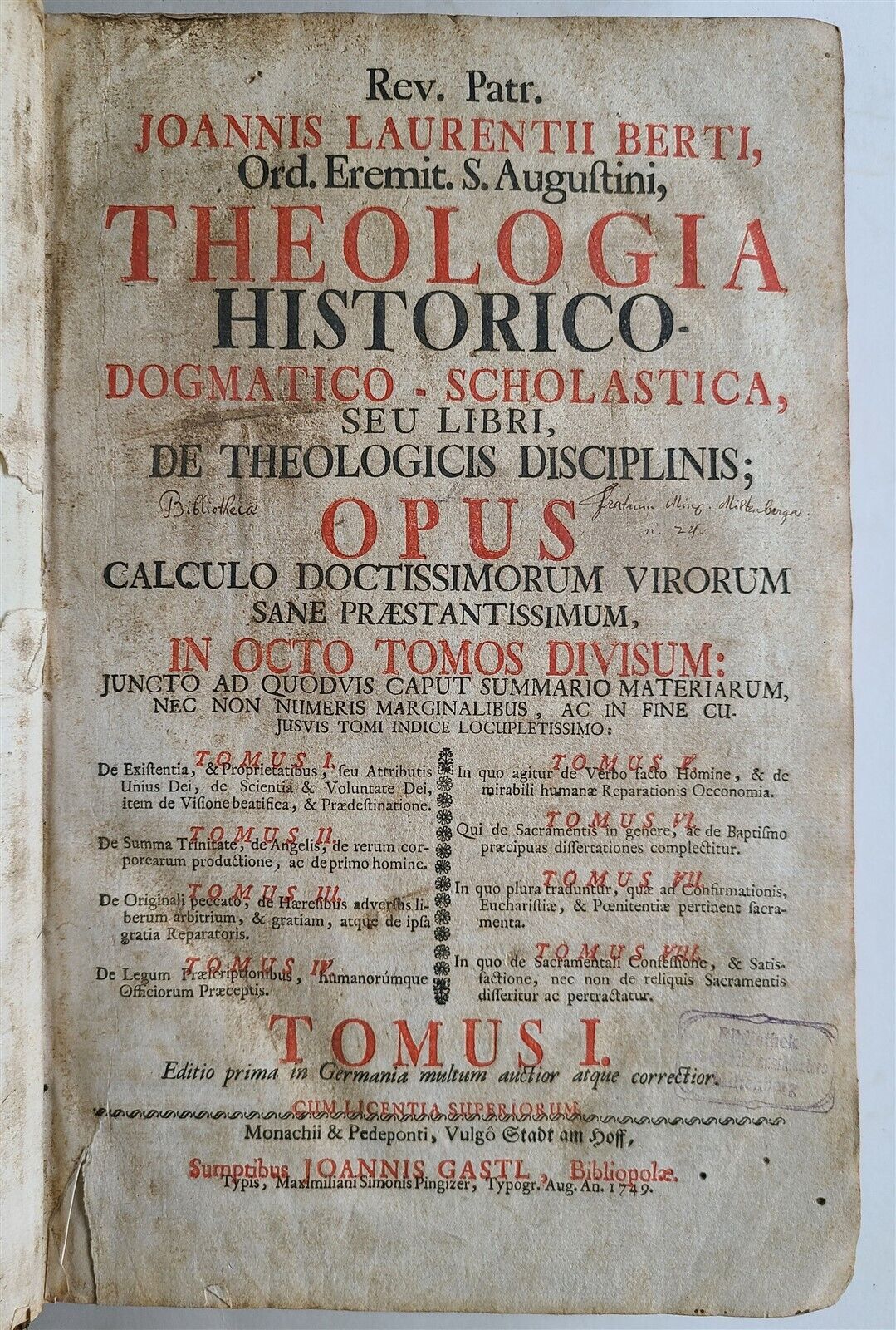 1749-50 THEOLOGY Theologia historico-dogmatico-scholastica 5 FOLIO VOLS antique