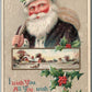 SANTA in BLACK ROBE MERRY CHRISTMAS EMBOSSED ANTIQUE POSTCARD