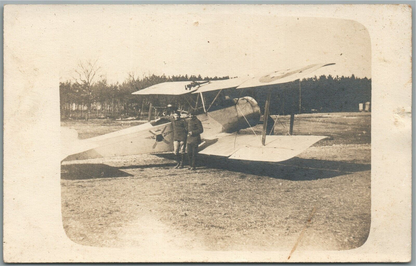 EARLY AVIATION AIRPLANE BIPLANE w/ CREW ANTIQUE REAL PHOTO POSTCARD RPPC