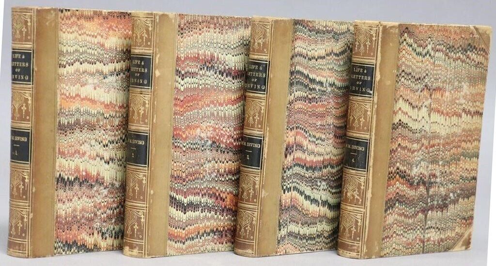 1864 LIFE & LETTERS of WASHINGTON IRVINGS 4 VOLUMES SET antique CIVIL WAR ERA