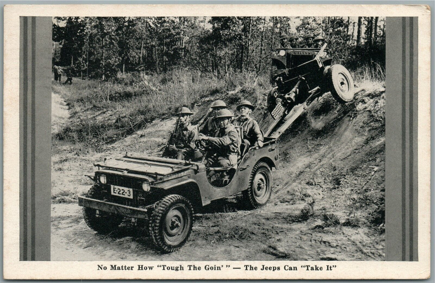 MILITARY JEEPS 1944 WWII ANTIQUE POSTCARD