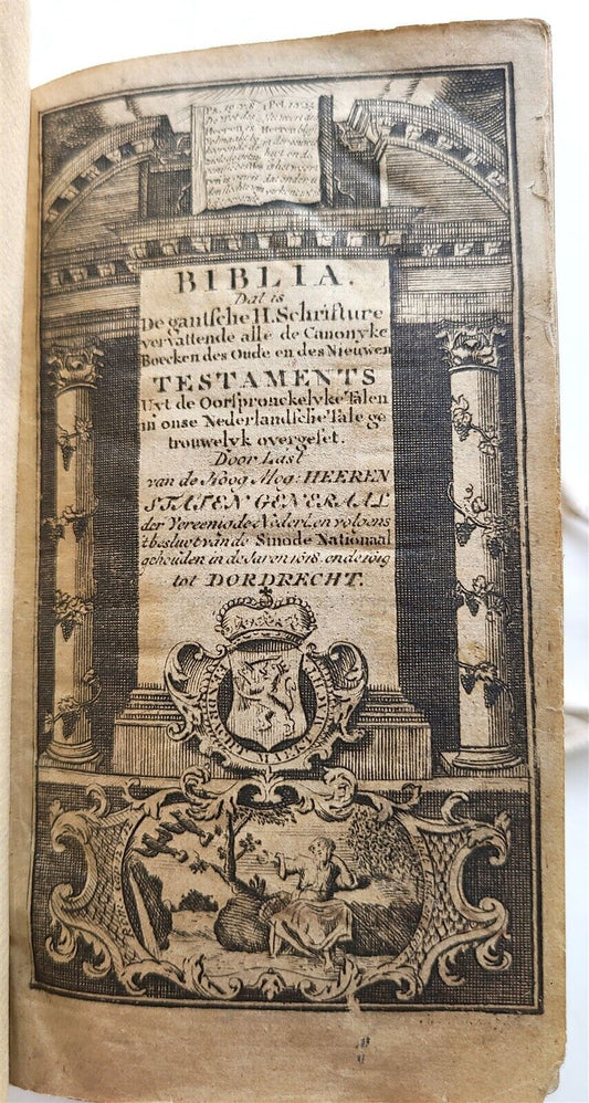 1797 BIBLE in DUTCH ILLUSTRATED antique VELLUM BOUND BIBLIA OLD & NEW TESTAMENT