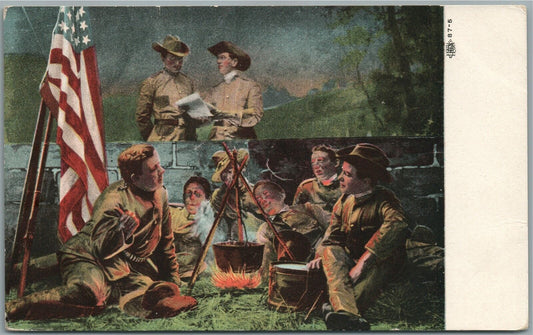 ARMY PATRIOTIC ANTIQUE POSTCARD w/ AMERICAN FLAG