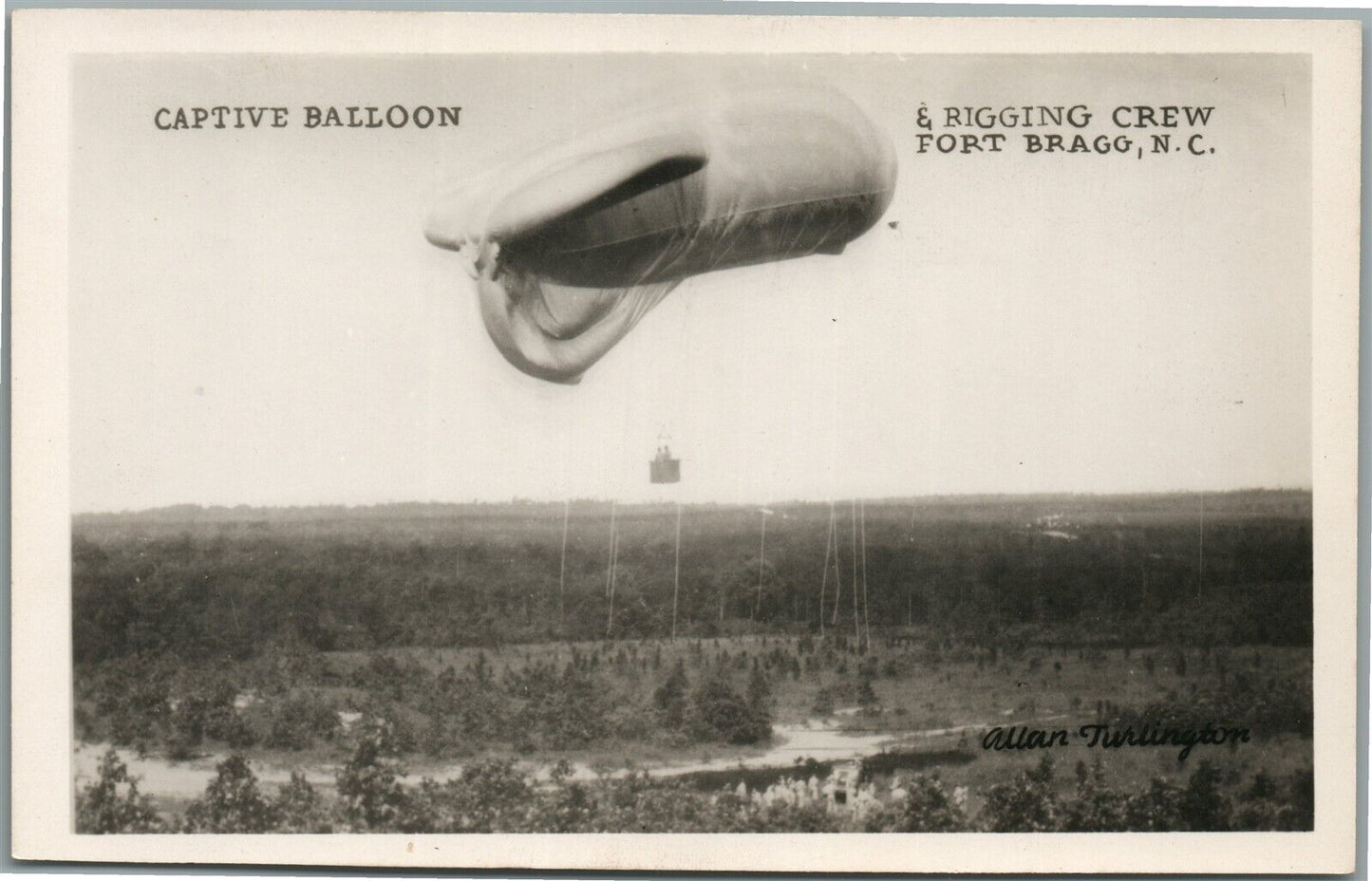 FORT BRAGO NC CAPTIVE BALLOON & BIGGING CREW VINTAGE REAL PHOTO POSTCARD RPPC