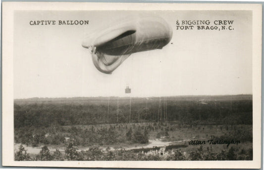 FORT BRAGO NC CAPTIVE BALLOON & BIGGING CREW VINTAGE REAL PHOTO POSTCARD RPPC