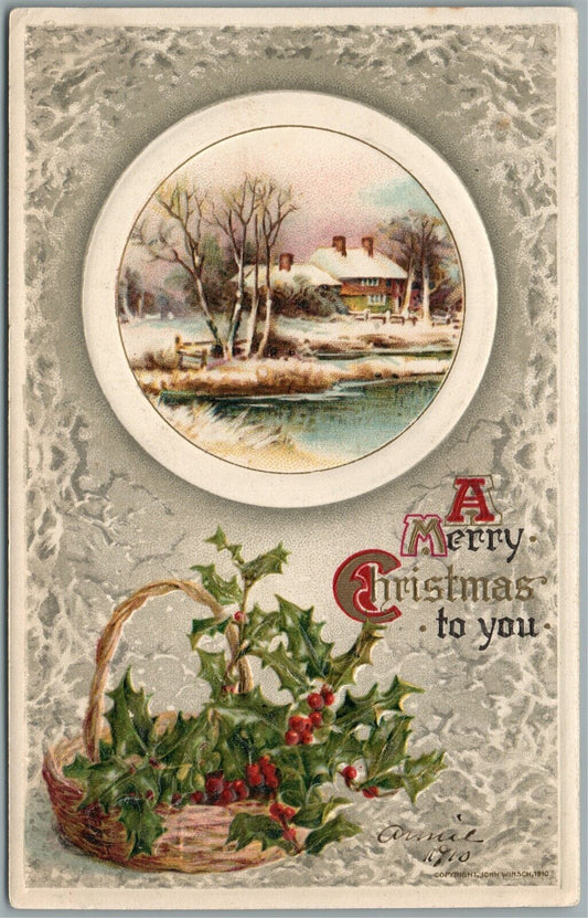 MERRY CHRISTMAS TO YOU JOHN WINSCH 1910 ANTIQUE POSTCARD