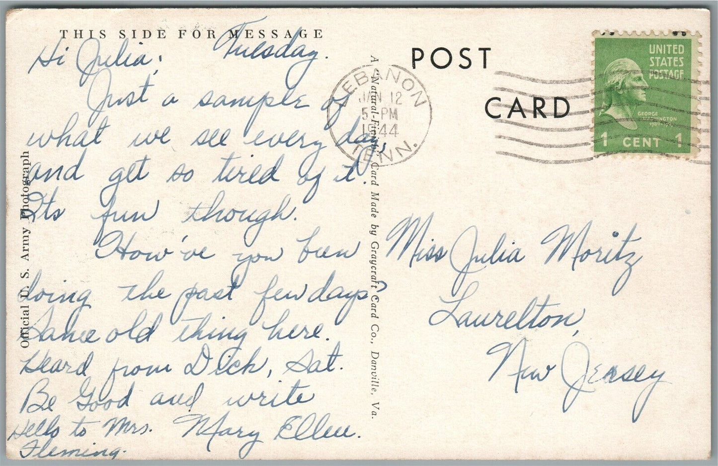 MILITARY JEEPS 1944 WWII ANTIQUE POSTCARD