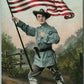 US ARMY SOLDIER w/ MERICAN FLAG PATRIOTIC ANTIQUE POSTCARD