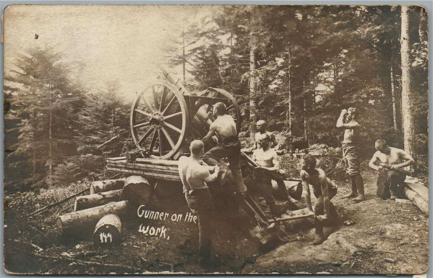 WWI ARTILLERY GUNNER AT WORK ANTIQUE REAL PHOTO POSTCARD RPPC
