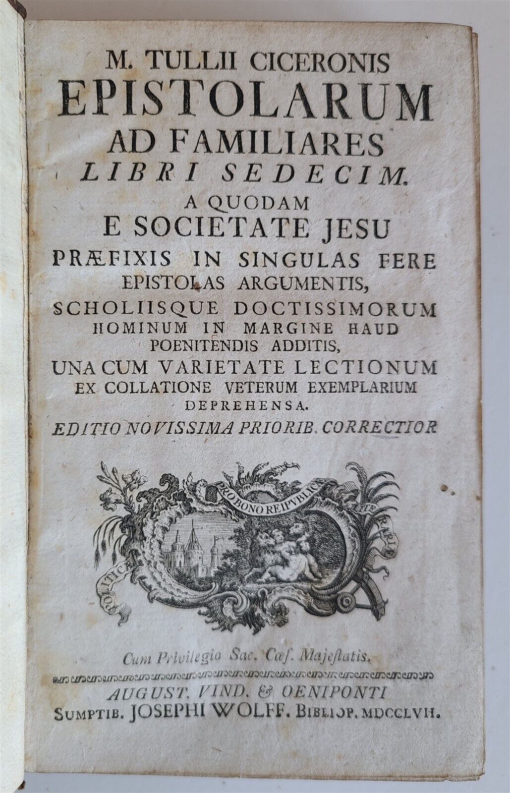 1757 CICERO EPISTOLARUM ad FAMILIARES antique M. TULLII CICERONIS