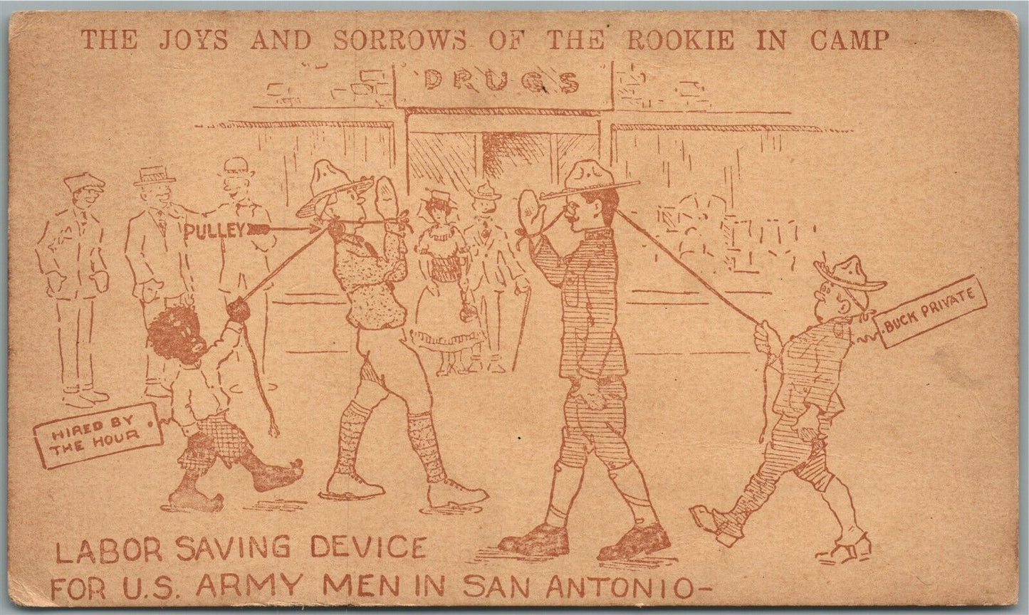 US ARMY MEN IN SAN ANTONIO TX COMIC ANTIQUE POSTCARD