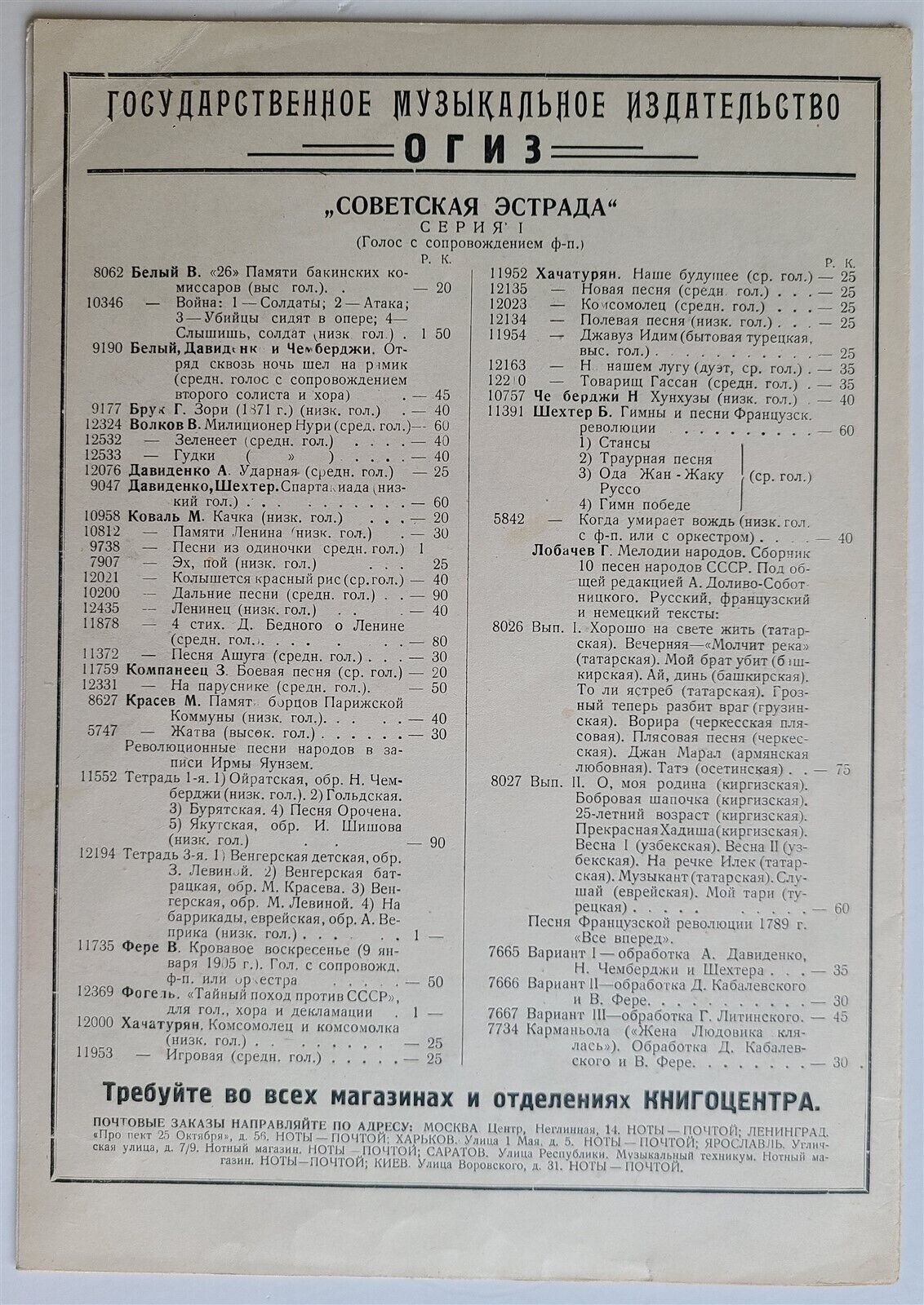 RUSSIAN VINTAGE 1932 MUSIC SHEET - PESNYA O MAGNITOSTROE