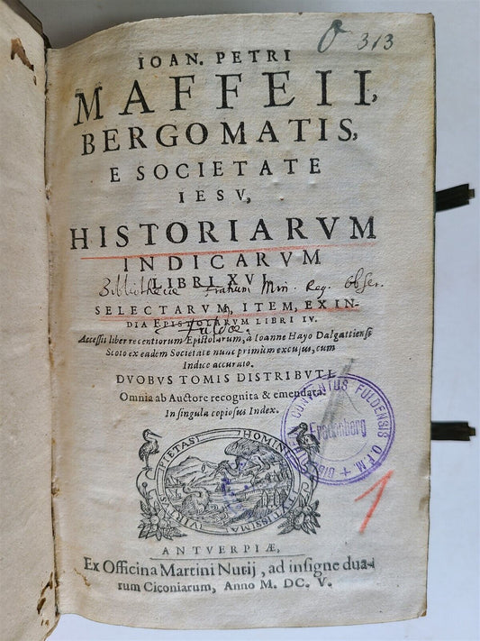 1605 HISTORY of INDIA by G. Maffei LATIN antique PIGSKIN Historiarum Indicarum