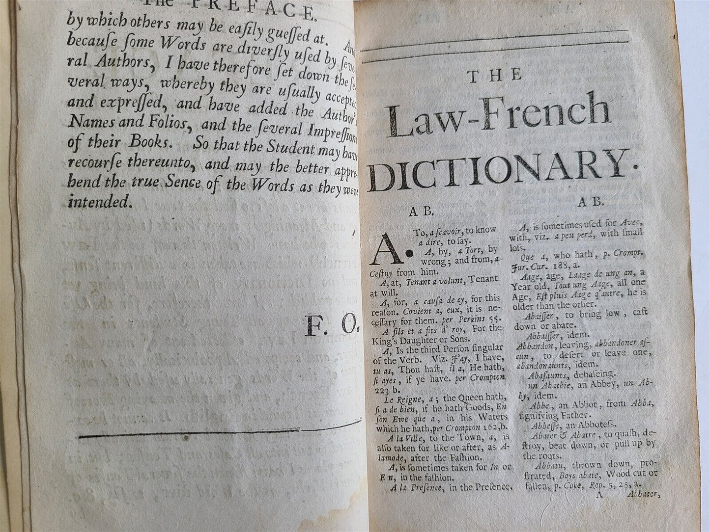 1701 ENGLISH LAW FRENCH & LATIN DICTIONARY antique