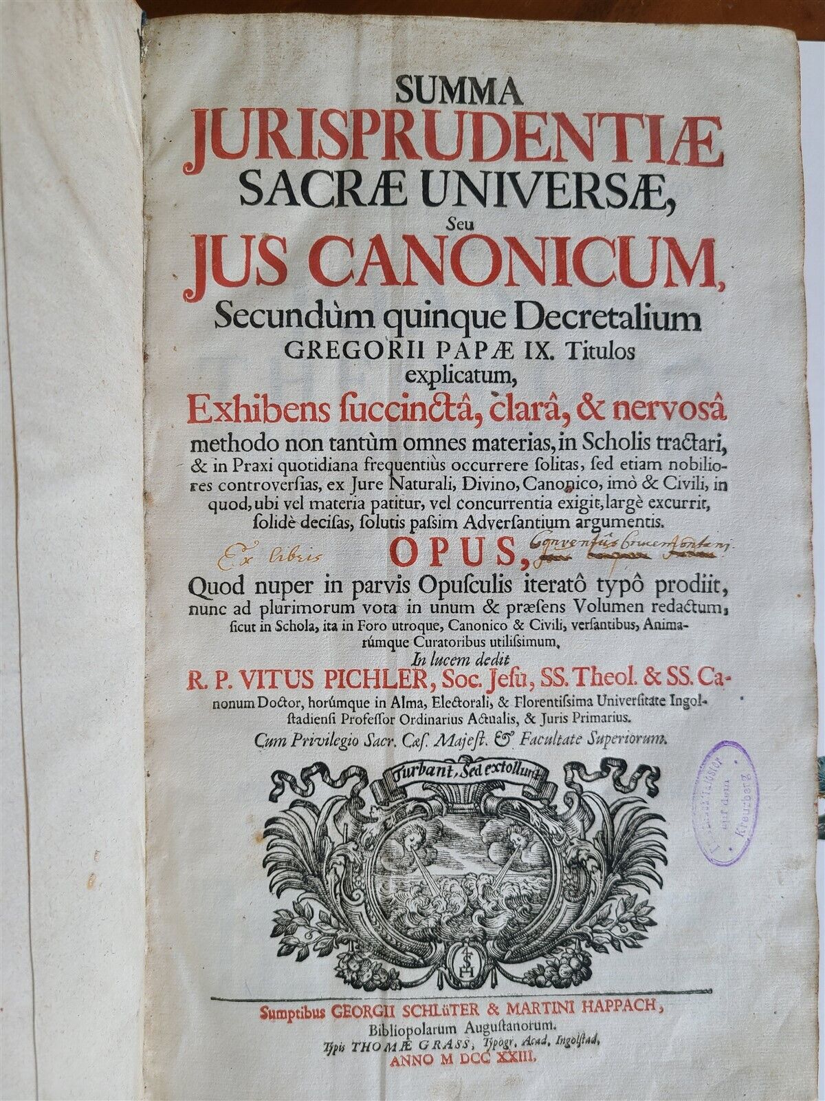 1723 CANON LAW Summa Jurisprudentiae Sacrae Universae antique FOLIO V. Pichler