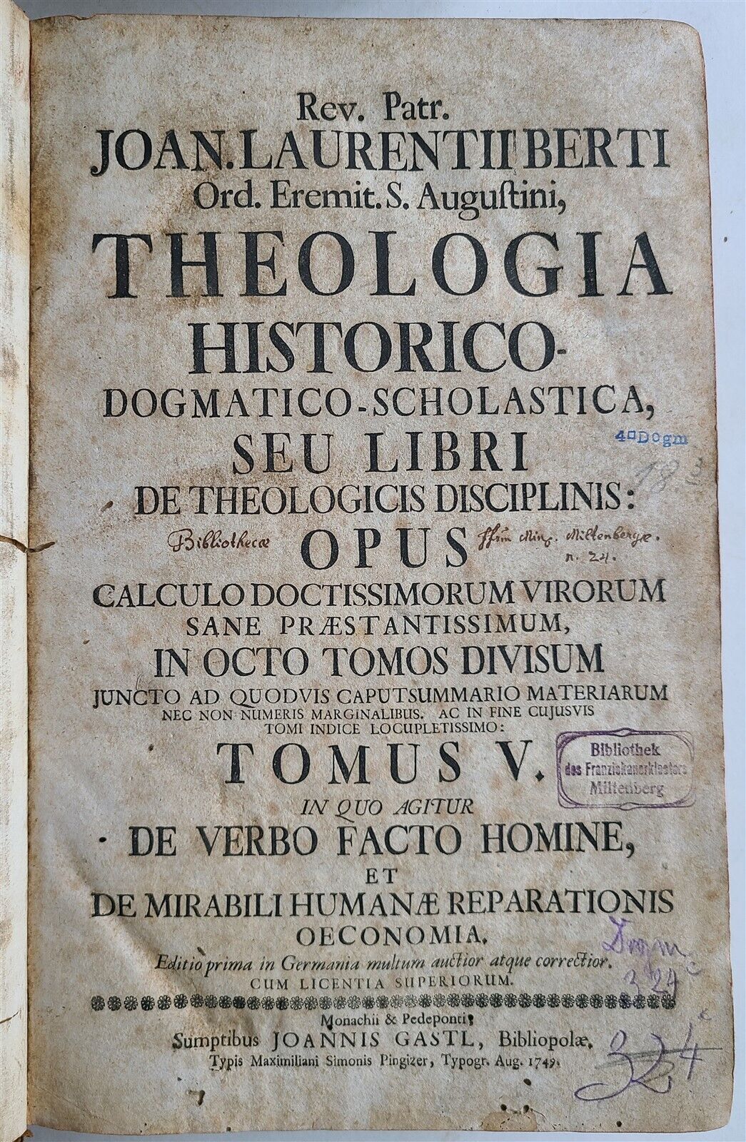 1749-50 THEOLOGY Theologia historico-dogmatico-scholastica 5 FOLIO VOLS antique