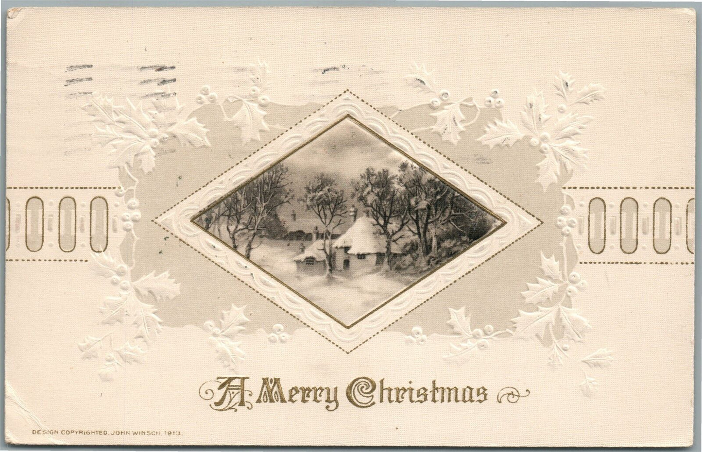 MERRY CHRISTMAS JOHN WINSCH 1913 EMBOSSED ANTIQUE POSTCARD