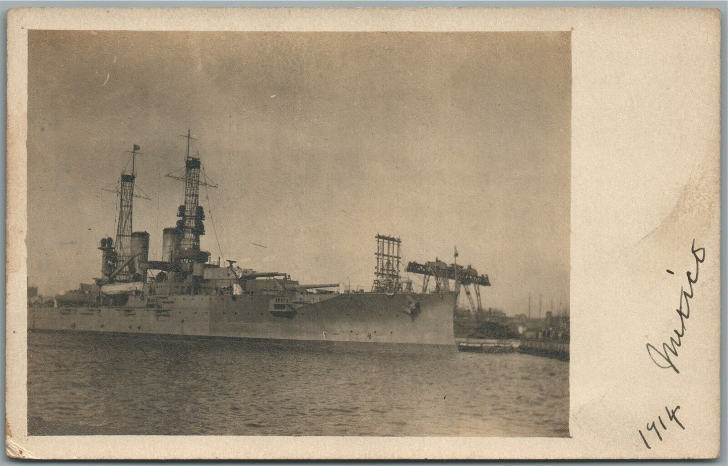 1914 AMERICAN MILITARY SHIP ANTIQUE REAL PHOTO POSTCARD RPPC
