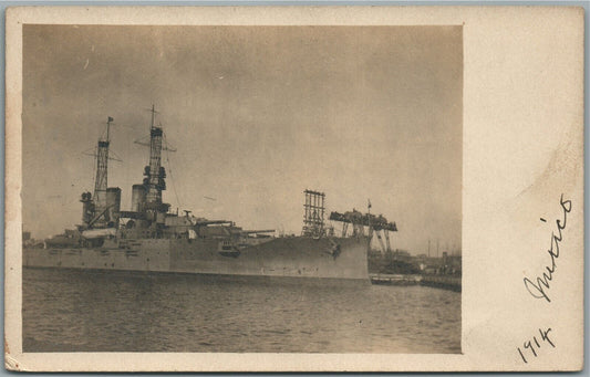 1914 AMERICAN MILITARY SHIP ANTIQUE REAL PHOTO POSTCARD RPPC