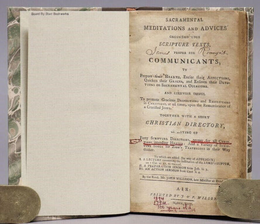 1794 Sacramental Meditations and Advices by Willison antique AMERICANA 18th cent