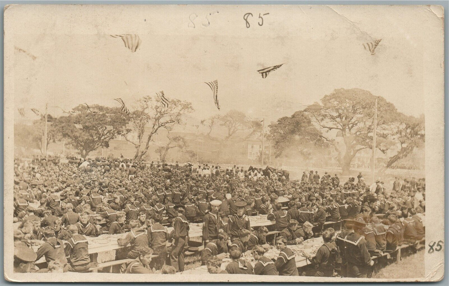 WWI ERA AMERICAN SAILORS w/ FLAGS PATRIOTIC ANTIQUE REAL PHOTO POSTCARD RPPC