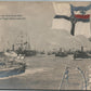 GERMAN PORT w/ SHIPS ANTIQUE REAL PHOTO POSTCARD RPPC w/ IMPERIAL FLAG