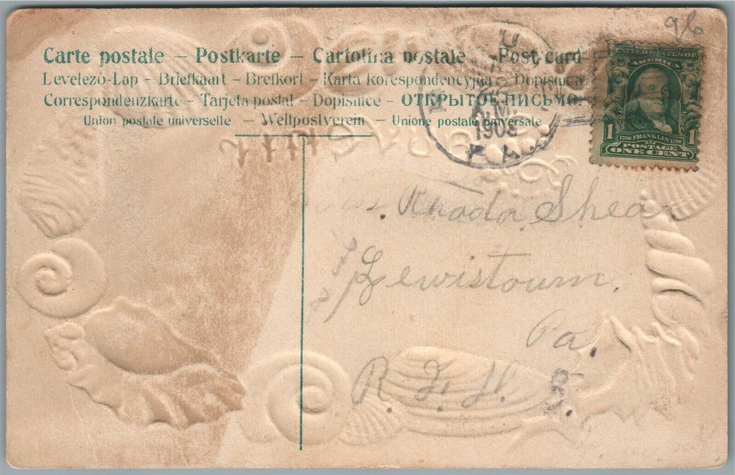 McCLURE PA SHELL BORDER ANTIQUE POSTCARD