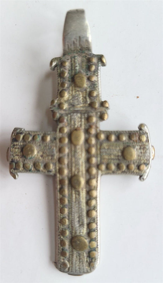 18th CENTURY RUSSIAN MIXED METAL NECK ICON CROSS ANTIQUE PENDANT