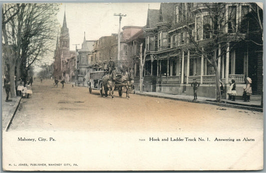 MAHONEY CITY PA HOOK & LADDER FIRE CO. TRUCK ANTIQUE POSTCARD