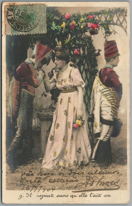 FRENCH 1904 MILITARY ROMANTIC ANTIQUE REAL PHOTO POSTCARD RPPC
