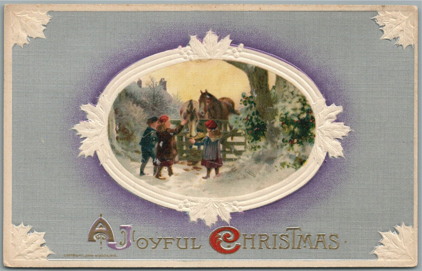 JOYFUL CHRISTMAS 1910 EMBOSSED ANTIQUE POSTCARD by JOHN WINSCH