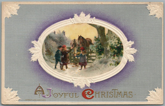 JOYFUL CHRISTMAS 1910 EMBOSSED ANTIQUE POSTCARD by JOHN WINSCH