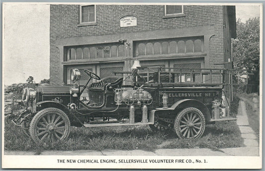 SELLERSVILLE PA VOLUNTEER FIRE CO. TRUCK NEW CHEMICAL ENGINE ANTIQUE POSTCARD