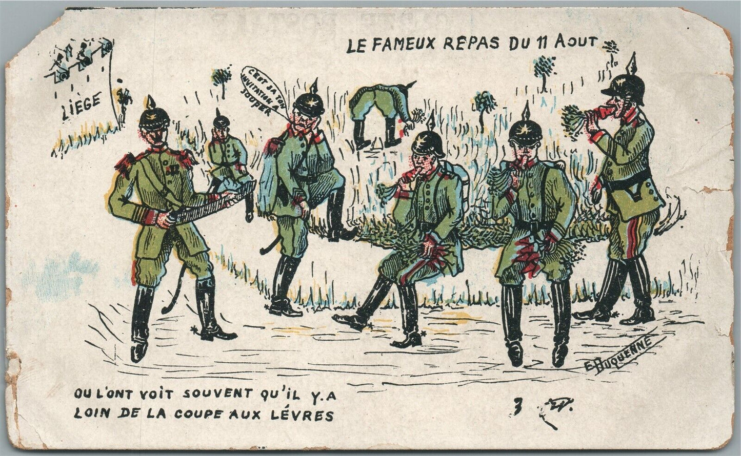GERMAN ARMY FRENCH COMIC ANTIQUE POSTCARD