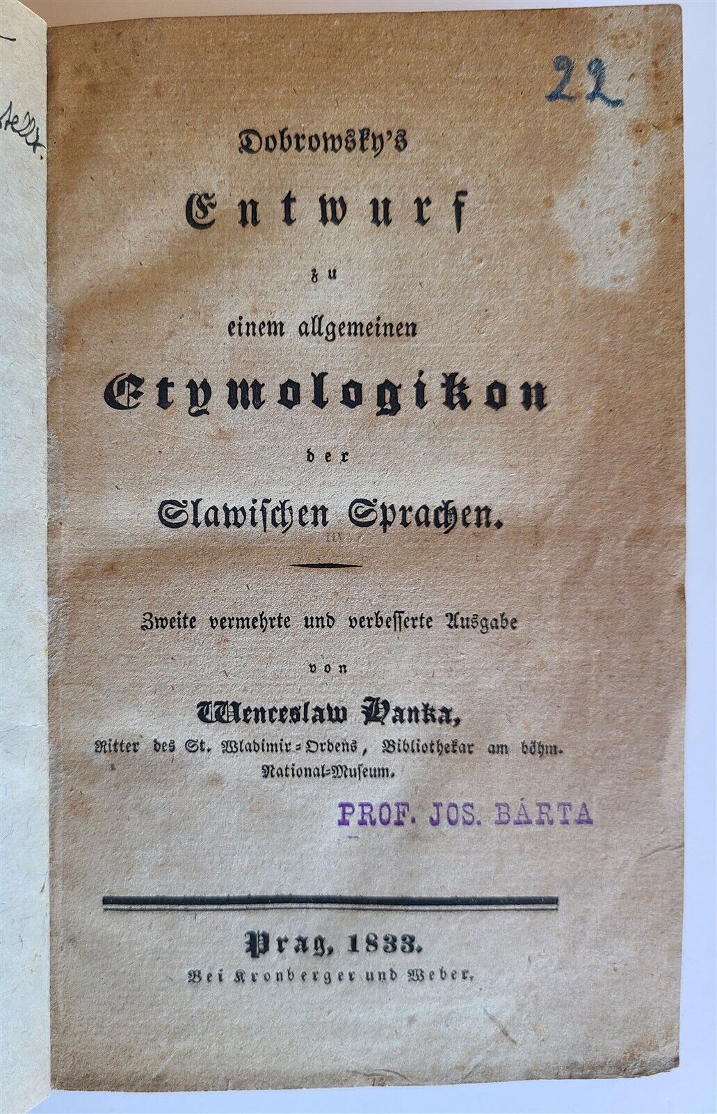 1833 GENERAL ETYMOLOGY of SLAVIC LANGUAGES in GERMAN antique