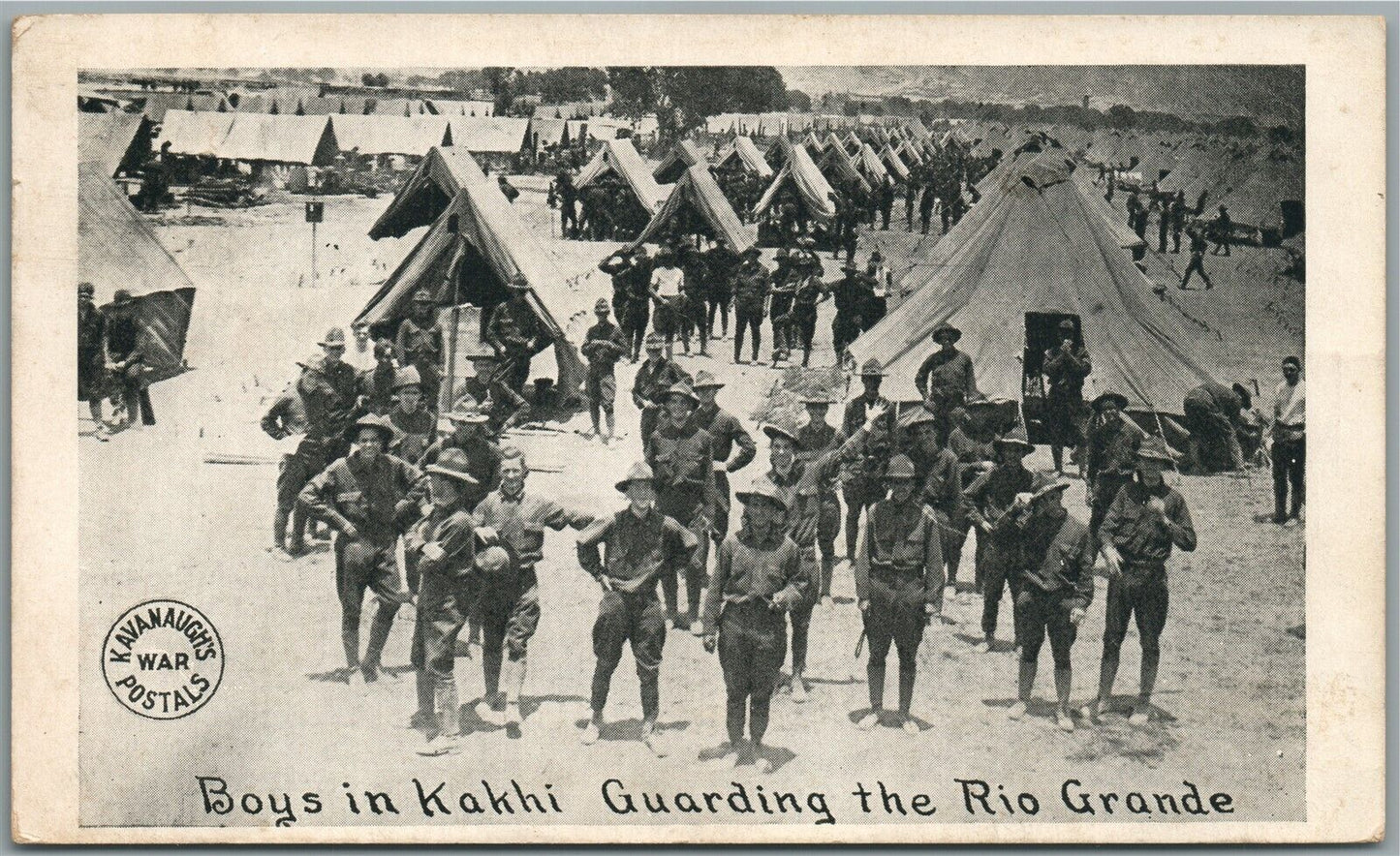 KAVANAUGH'S POSTALS ANTIQUE POSTCARD KAKHI GUARDING at RIO GRANDE EL PASO CANCEL