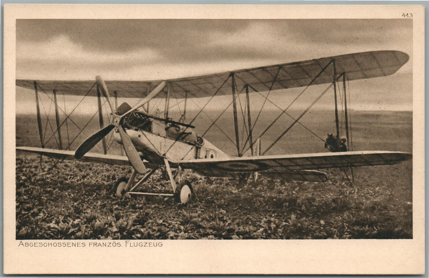 FRENCH BIPLANE FLUGZEUG AIRPLANE GERMAN ANTIQUE POSTCARD