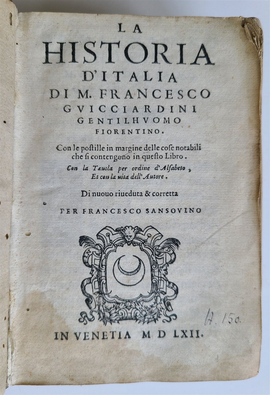 1562 HISTORY of ITALY by Francesco Guicciardini antique VELLUM BINDING Italian