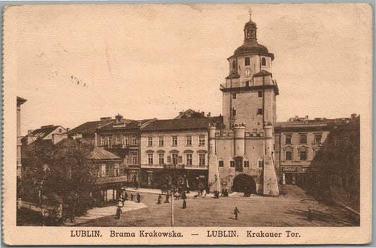 LUBLIN POLAND BRAMA KRAKOWSKA ANTIQUE POSTCARD 1916 WWI AUSTRIAN MILITARY CENSOR