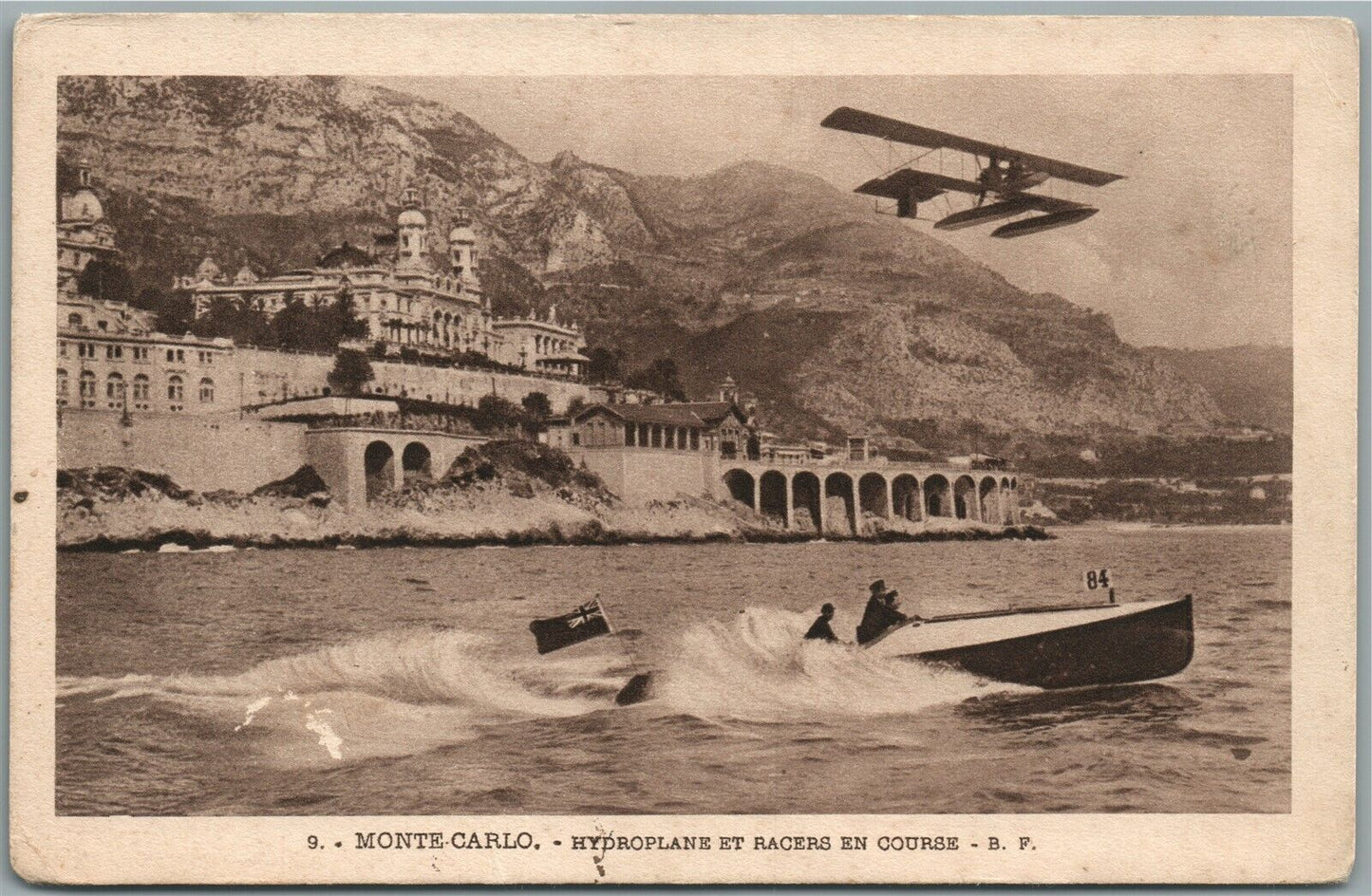 MONTE CARLO EARLY AVIATION HYDROPLANE ET RACES EN COURSE ANTIQUE POSTCARD
