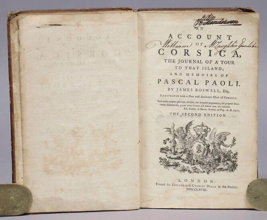 1786 ACCOUNT OF CORSICA by James Boswell antique w/ MAP