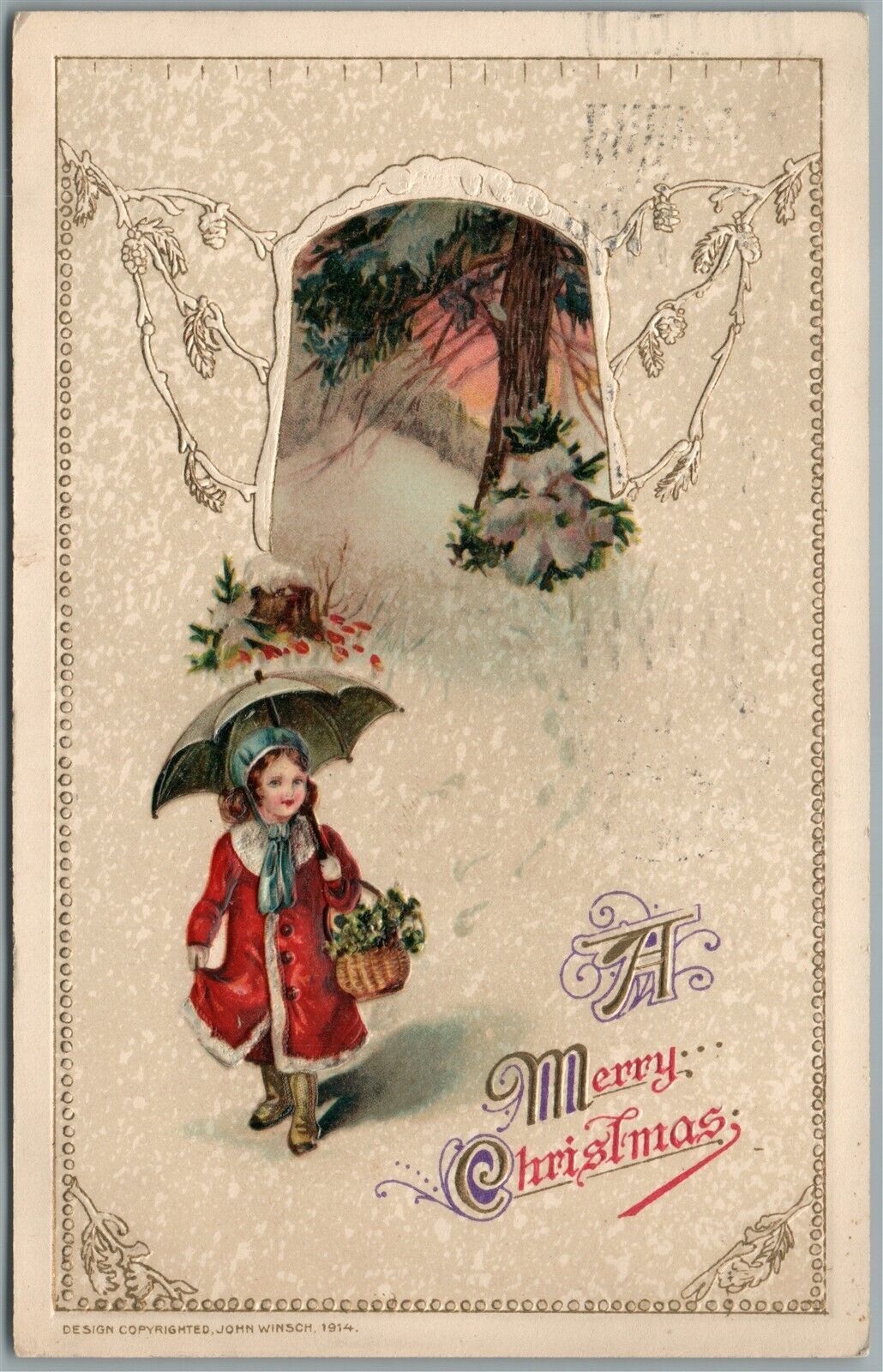 MERRY CHRISTMAS 1914 ANTIQUE POSTCARD by JOHN WINSCH