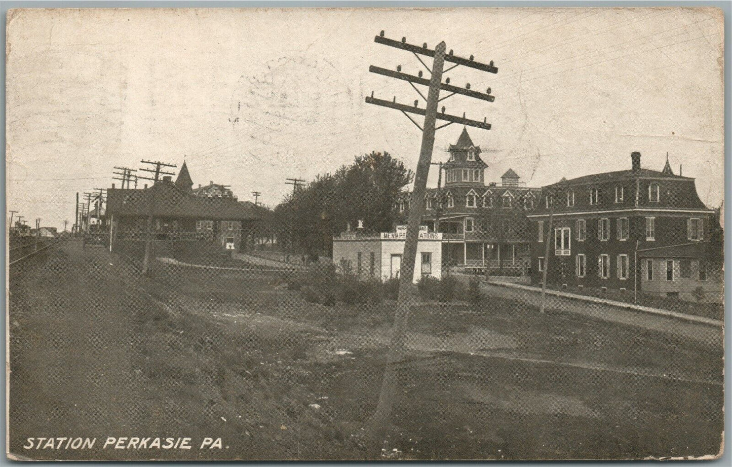 PERKASIE PA RAILROAD STATION RAILWAY DEPOT ANTIQUE POSTCARD