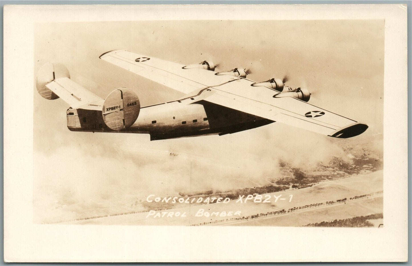 AIRPLANE PATROL BOMBER CONSOLIDATED XPB2Y-1 VINTAGE REAL PHOTO POSTCARD RPPC