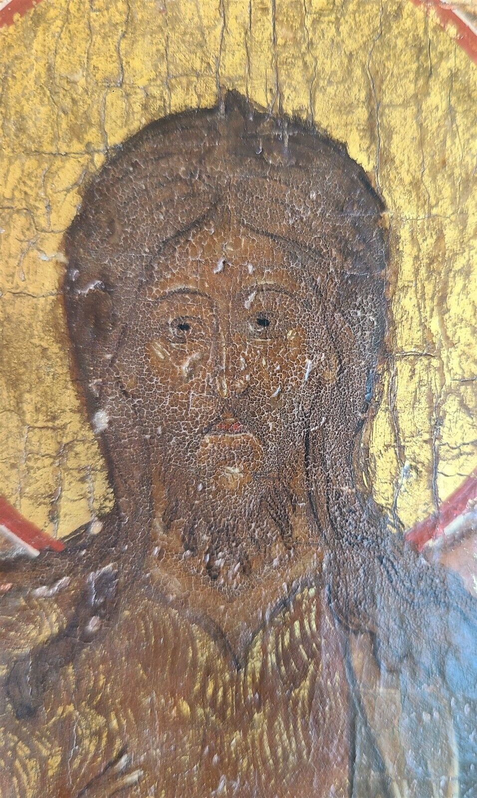 17th-18th CENTURY RUSSIAN ICON of JOHN THE BAPTIST ANGEL OF DESERT antique RARE