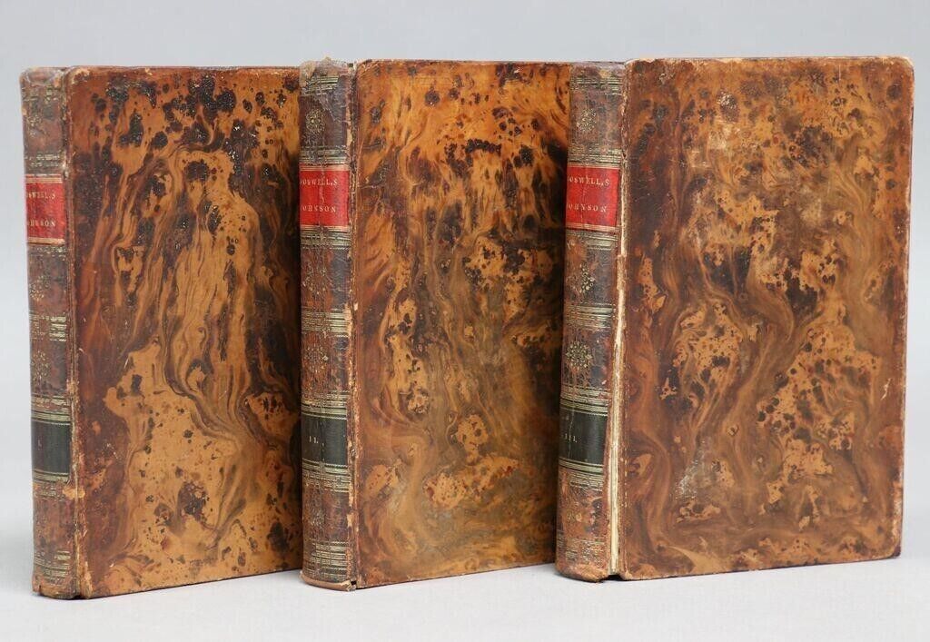 1807 LIFE OF SAMUEL JOHNSON by JAMES BOSWELL 3 VOLUMES SET antique BOSTON