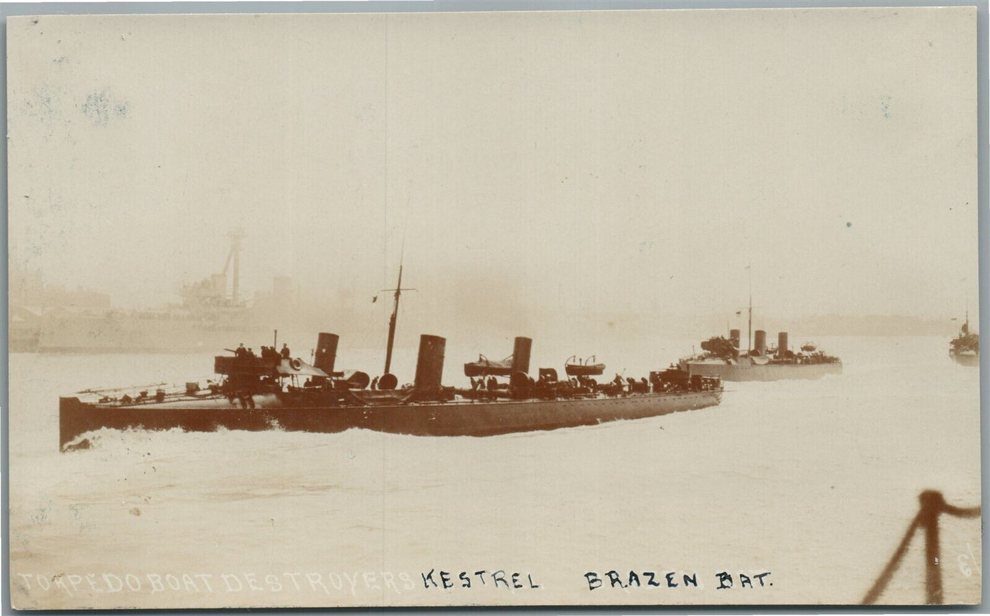 BRITISH MILITARY SHIPS TORPEDO BOAT DESTROYERS ANTIQUE REAL PHOTO POSTCARD RPPC