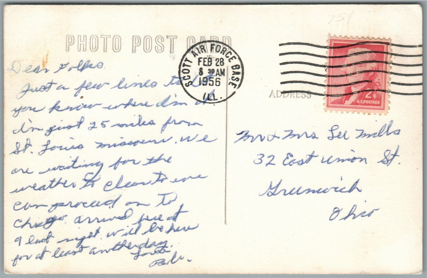 SCOTT AIR FORCE BASE VINTAGE REAL PHOTO POSTCARD RPPC