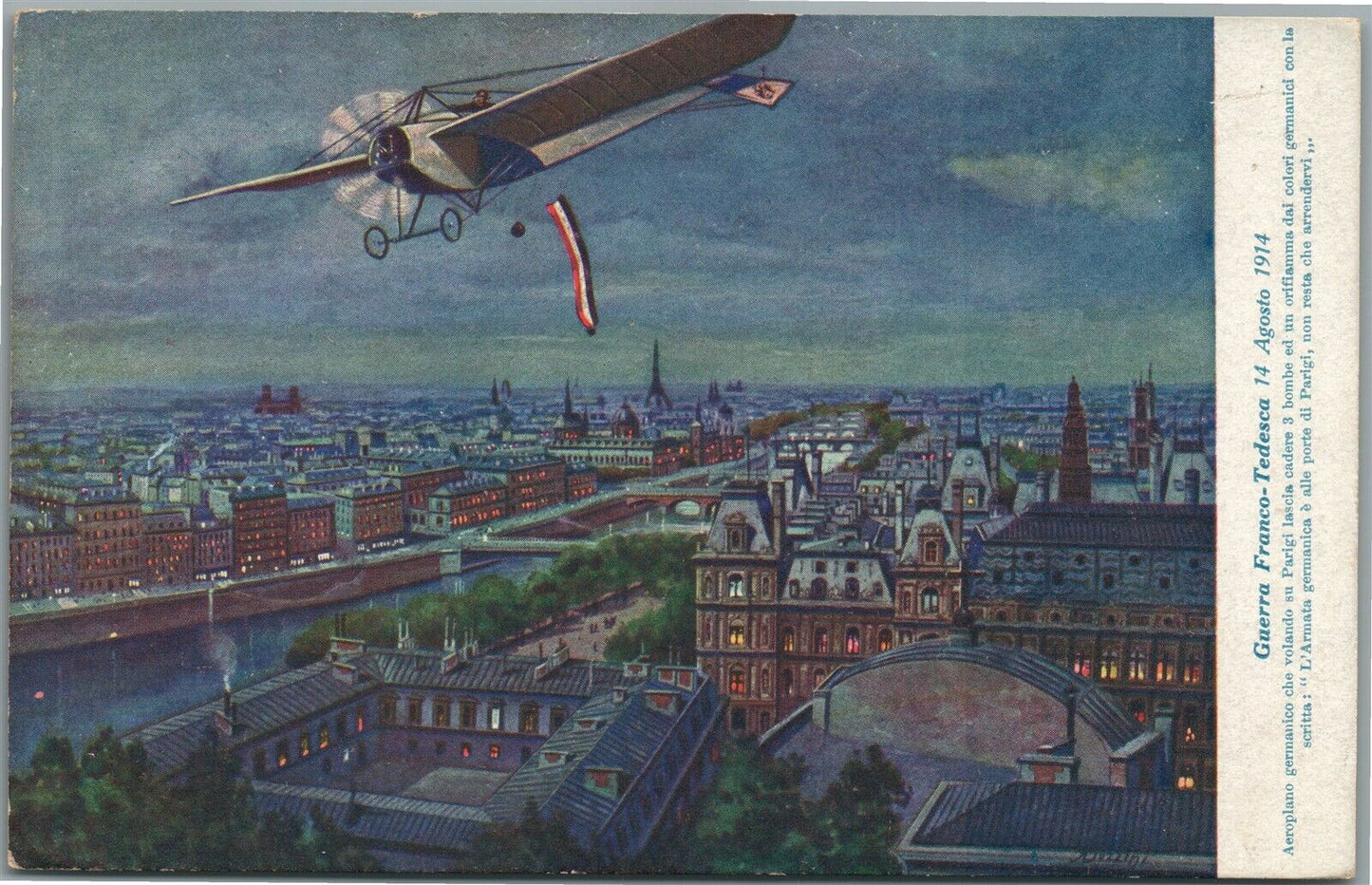 EARLY AVIATION 1914 GUERRA FRANCO TEDESCA ITALIAN ANTIQUE POSTCARD